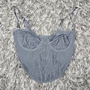 Ryan Destiny Corset Top Womens Medium Gray Lace Mesh Bustier Adjustable Straps
